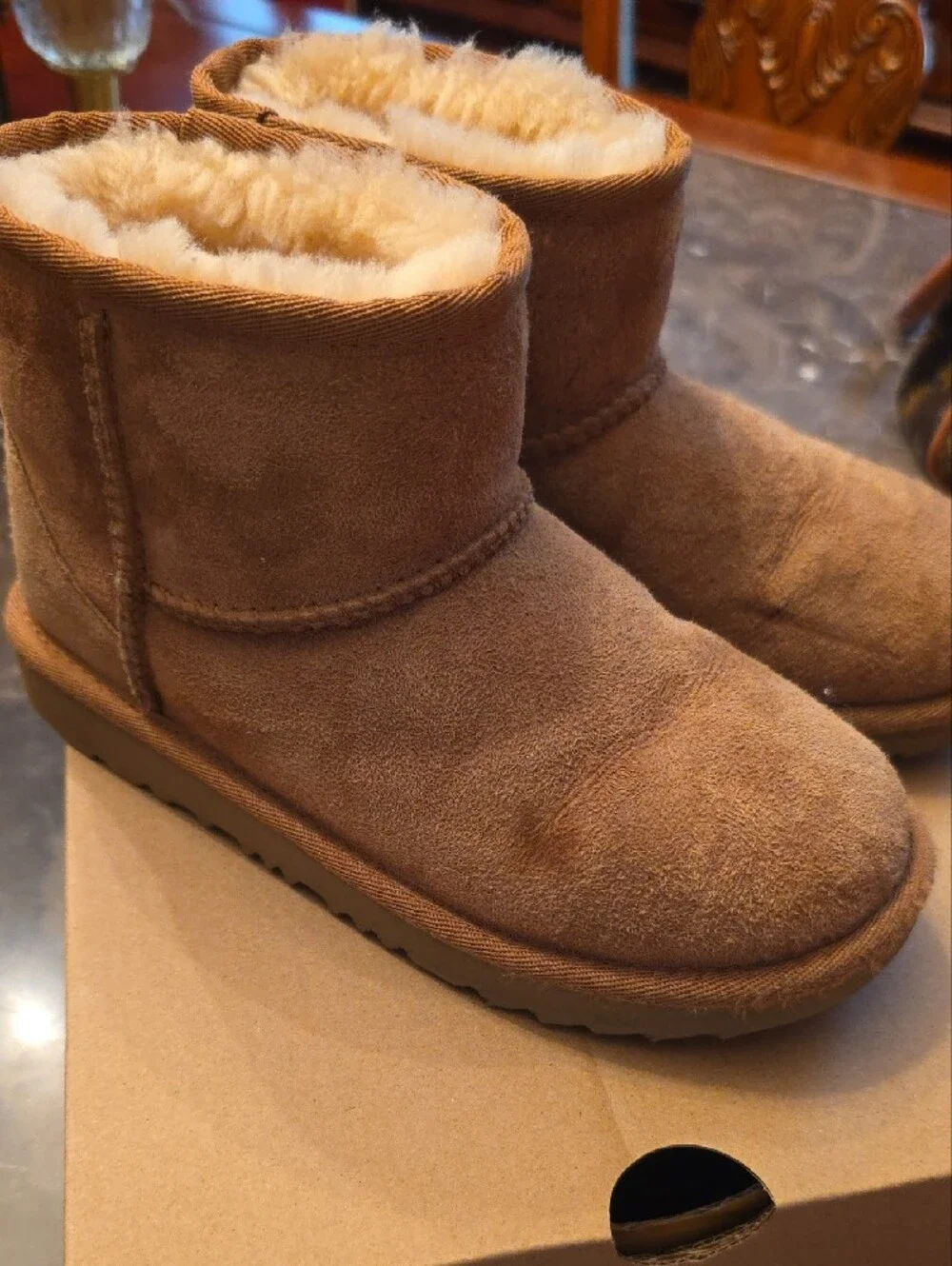 UGG Kids Short Suede Boot in Chestnut Brown